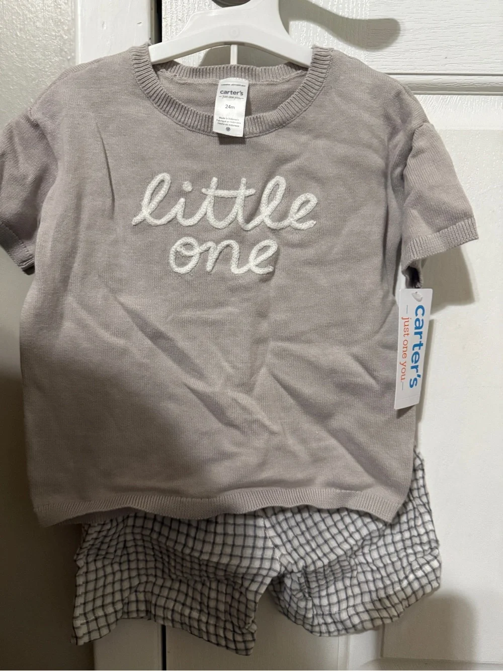 Carter's Little One Short Sleeve Sweater Set in Light Gray and White